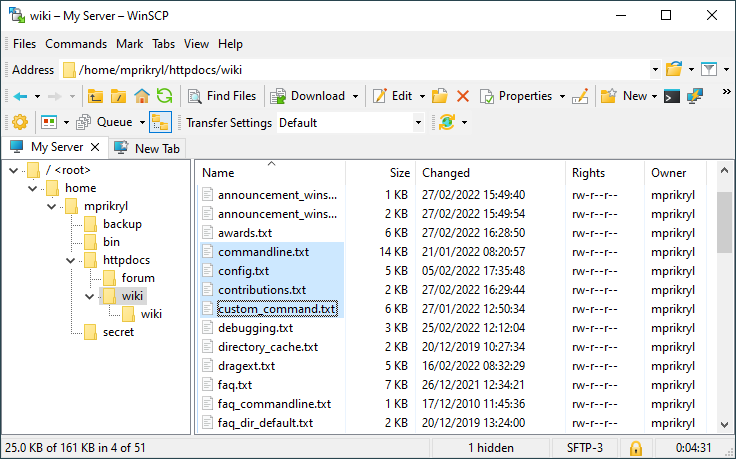WinSCP interface